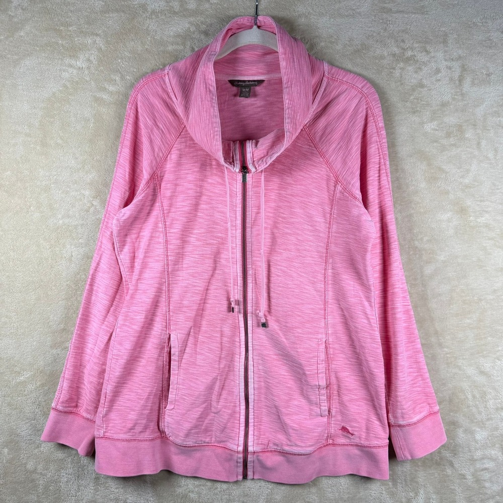 Tommy Bahama Womens Pink Space Dye Slub Full Zip Funnel Neck Jacket 161-TW213428